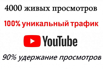 4000 живых просмотров для видео 90% удержание, высокое качество