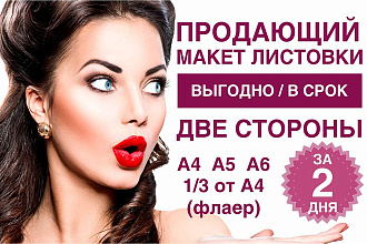 Макет двусторонней листовки А4, А5, А6 или 1 третья от А4 флаер