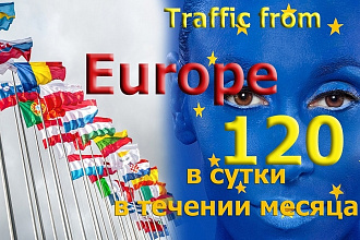 Уникальный трафик из Европы 120 человек в сутки в течение месяца
