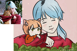 Нарисую портрет с питомцем. Аниме, Humanization, Cartoon