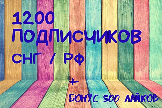 1200 подписчиков СНГ, РФ. Живые люди, боты+Бонус 500 лайков