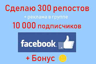 Facebook post shares - Сделаю 300 репостов Вашей публикации + bonus