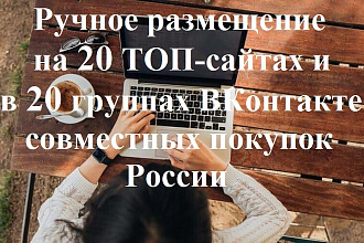 Ручное размещение на 20 ТОПовых сайтах СП и в 20 группах СП ВКонтакте