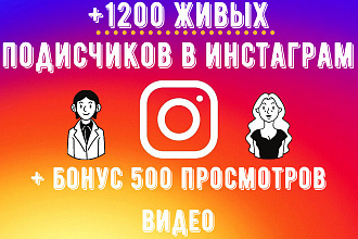1200 живых подписчиков в Instagram + бонус 500 просмотров видео