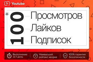 100 Просмотров, лайков, подписок Ютуб, Youtube. Акция