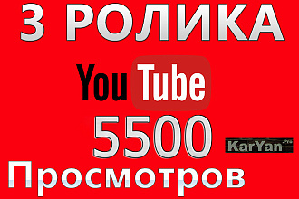 3 ролика по 1833 просмотров -5500 просмотров за услуга