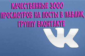 Качественные 3000 просмотров на посты в паблик, группу ВКонтакте