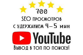 700 SEO просмотров из поиска YouTube по ключевым словам. Вывод в ТОП