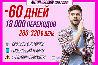 Переходы на сайт. 18000 уникальных посетителей. 280-320 в день