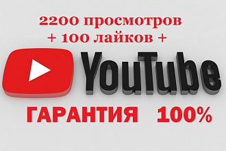 2200 просмотров + 100 лайков на видео в YouTube