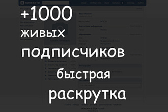Раскрутка страницы Вконтакте 1000 живых подписок, без ботов