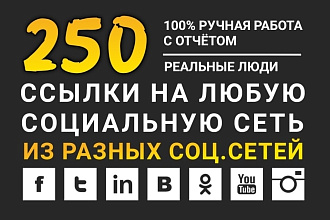 250 ссылок из разных социальных сетей на любую соц. сеть. Полный Отчёт