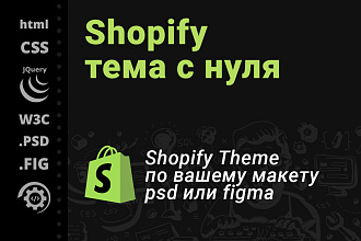 Shopify тема с нуля. Вёрстка и настройка. Дизайн ваш в psd, figma