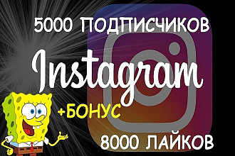 5000 живых подписчиков. Бонус 8000 лайков