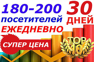 180-200 посетителей ежедневно в течение 30 дней Трафик на сайт