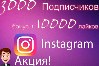 3000 Подписчиков в instagram + 1000 лайков на 10 фото