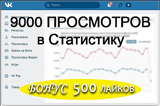 9000 Просмотров от 2000 уникальных Посетителей. Бонус 500 Лайков