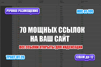 70 открытых ДЛЯ индексации ссылок с ИКС от 100 и трастом от 20