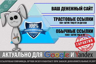 Ссылки в виде пирамиды 150+ штук ТИЦ 20-650 и 1500+ штук ТИЦ 0-10