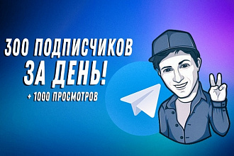 300 подписчиков + 300 просмотров на канал Telegram