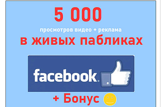 Продвинуть видео Фейсбук - 5 000 просмотров + реклама в пабликах