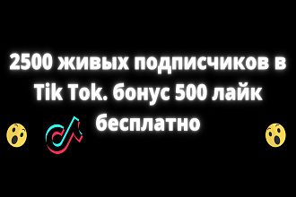 2500 живых подписчиков в Tik Tok. бонус 500 лайк бесплатно