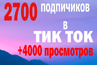 2700 подписчиков в TikTok, +БОНУС 4000 просмотров. Продвижение ТикТок
