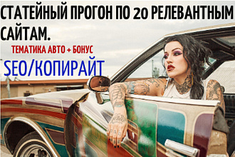 Статейный прогон по 20 релевантным сайтам. Тематика Авто + Бонус