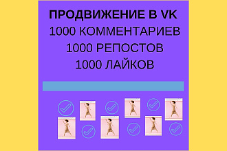 Продвижение в VK 1000 Лайков, 1000 Репостов,1000 Комментариев