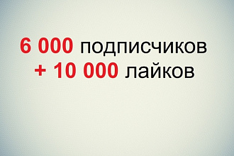 6 000 подписчиков + 10 000 лайков
