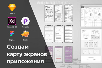 Создам карту экранов мобильного приложения на основании вайфреймов