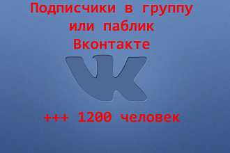 Подписчики Вконтакте. В группу или паблик, 1200 подписчиков
