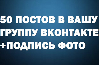 50 постов в вашу группу вконтакте + подпись фото