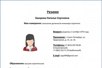 Напишу для Вас правильное резюме, после которого Вас возьмут на работу