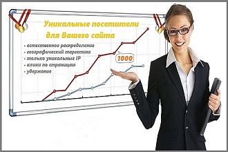 1000 уникальных посетителей на Ваш сайт с кликами и удержанием