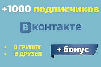 1000 подписчиков Вконтакте на Вашу страницу или в группу + Бонус