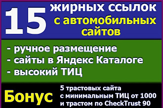 Автомобильная тематика, высокий тиц, ЯК, ручное размещение. Бонус