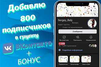 Добавлю 800 подписчиков в вашу группу ВКонтакте + БОНУС