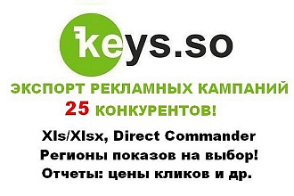 Выгрузка всех рекламных кампаний любых 25 конкурентов и отчёты по ним