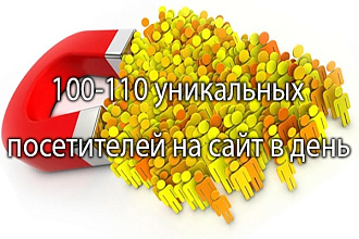 100-110 уникальных посетителей на сайт в день, в течение месяца