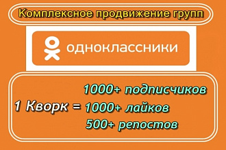 Продвижение групп в ОК. 1000 подписчиков 1000 лайков 500 репостов