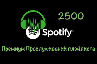2500 Премиум Прослушиваний Плейлиста на Spotify