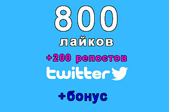 800 лайков+200 репостов Вашего поста в Twitter+bonus