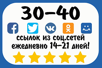620 ссылок из соц. сетей. 30-40 постов ежедневно. 14-21 дней