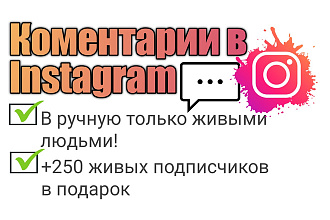 Живые комментарии в Instagram. +250 живых подписчиков