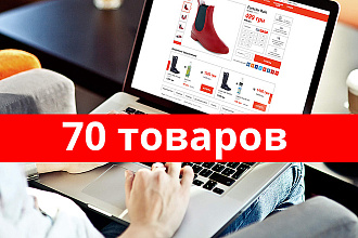Наполнение интернет-магазина товарами - 70 штук