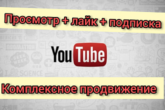 Ютуб, комплексное продвижение просмотр+лайк+подписка 250 раз