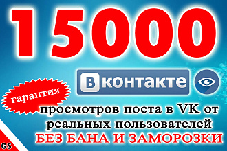 15000 реальных просмотров поста VK