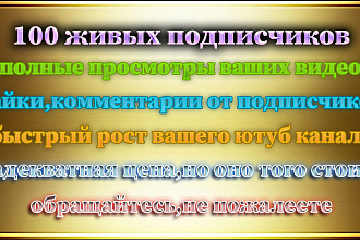 Подписчики youtube Только живые,Без списания
