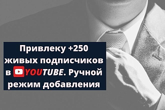 +250 живых подписчиков в YouTube. Ручной режим добавления